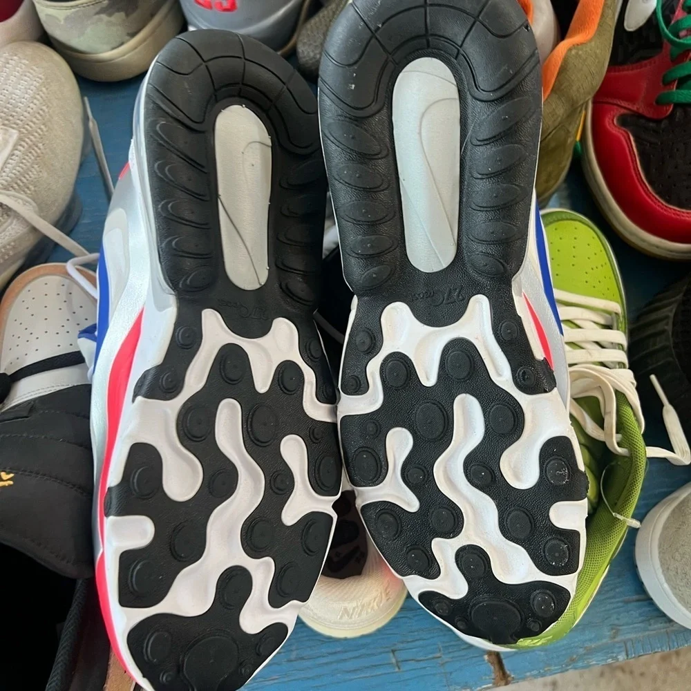 Nike Air Max 270 React in Red, Blue, and White